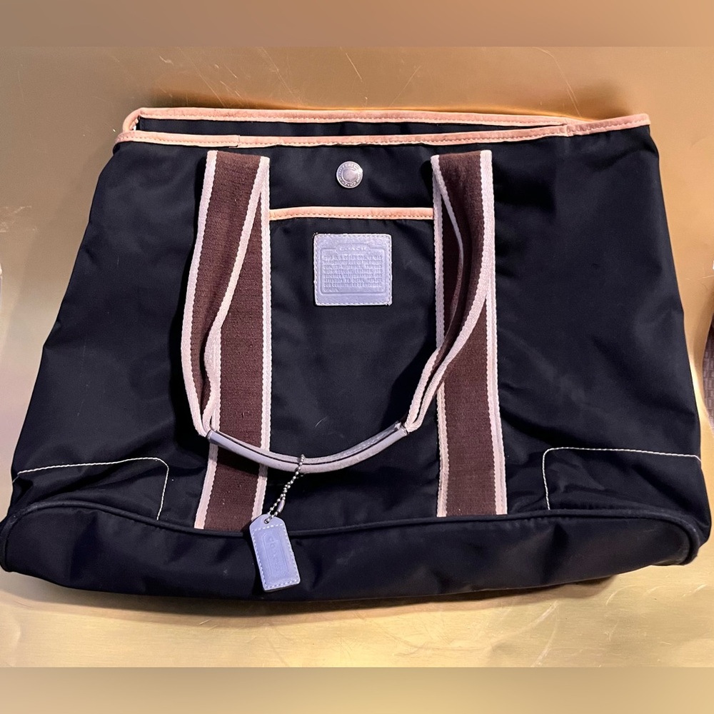 Vintage Y2K COACH Hamptons Nylon Tote Bag Black 6261 Leather Trim Purse Handbag